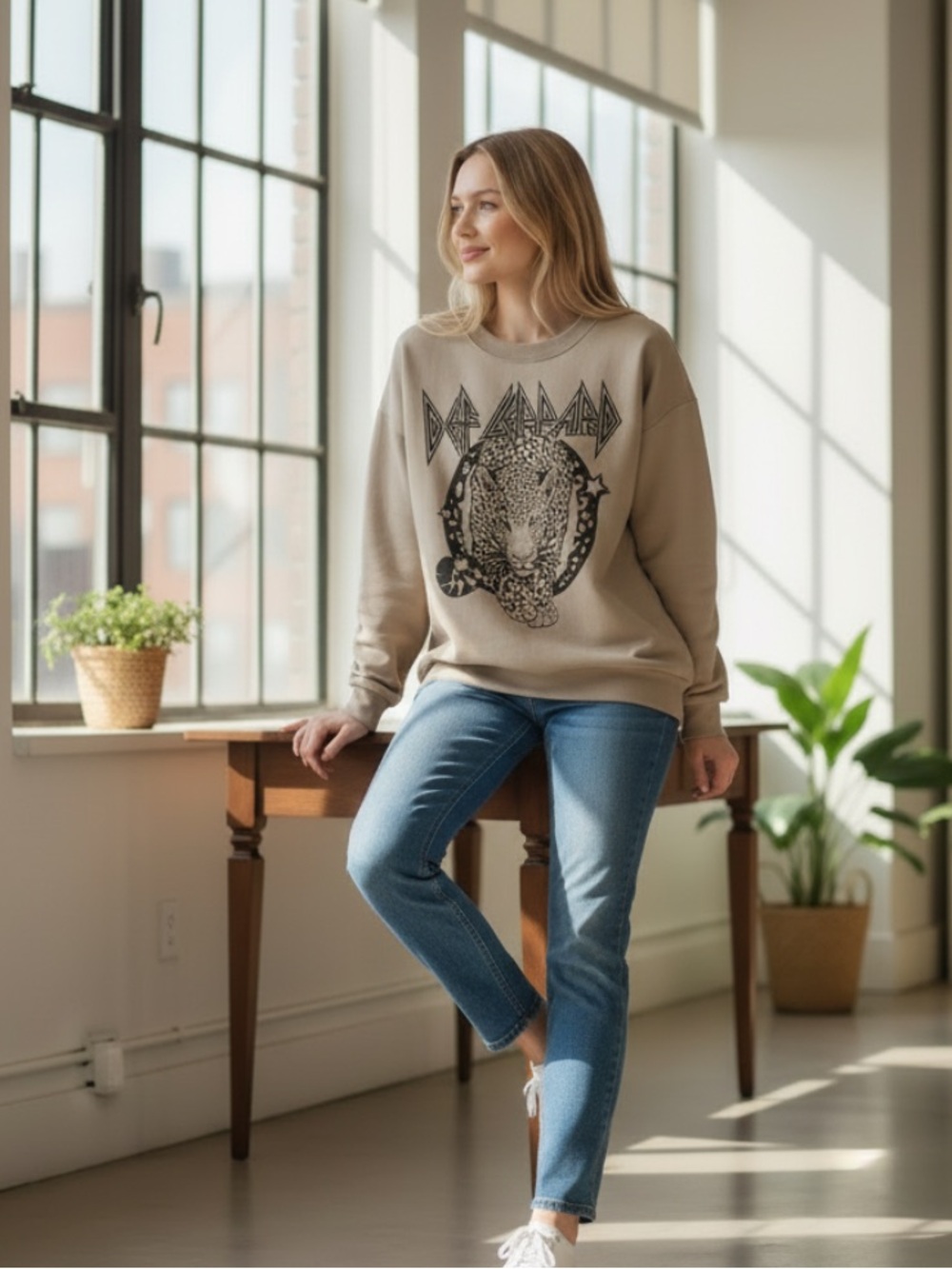 Def Leppard Taupe Graphic Sweatshirt